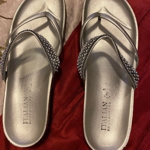 Festive silver/rhinestone sandals - size 9-1/2, Lightly worn in good condition